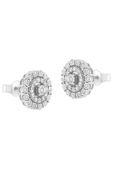 10KT White Gold 1/2 cttw Double Halo Brilliant Round-Cut Diamond Earrings